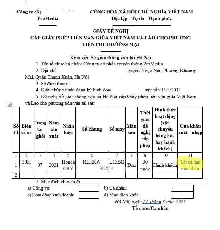 Thủ tục xin cấp giấy phép liên vận giữa Việt Nam và Lào để đi ôtô sang quay phim