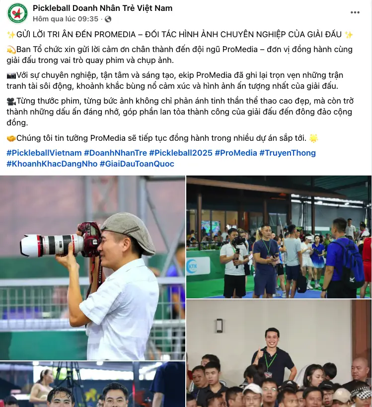 Khách hàng tri ân ekip promedia quay chụp giải pickleball