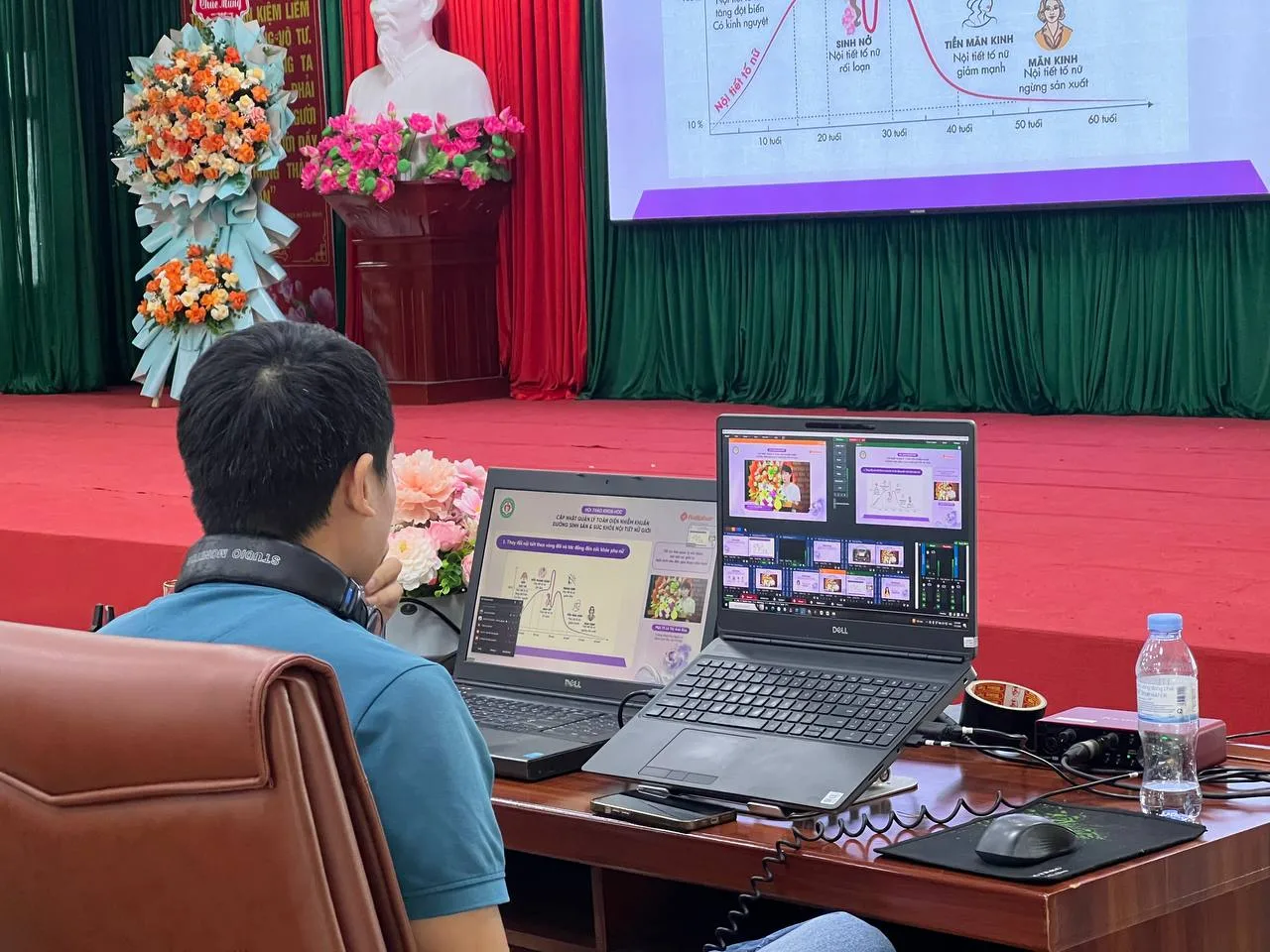 Kỹ thuật viên ProMedia điều khiển hệ thống livestream hội thảo Bệnh viện Sản Nhi Ninh Bình.